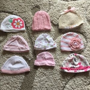 9 baby/infant hats fit up to 12 months EUC